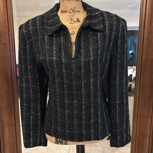 Vintage Dazzel Palm Beach  Womens Black & Gold Metallic Plaid Jacket